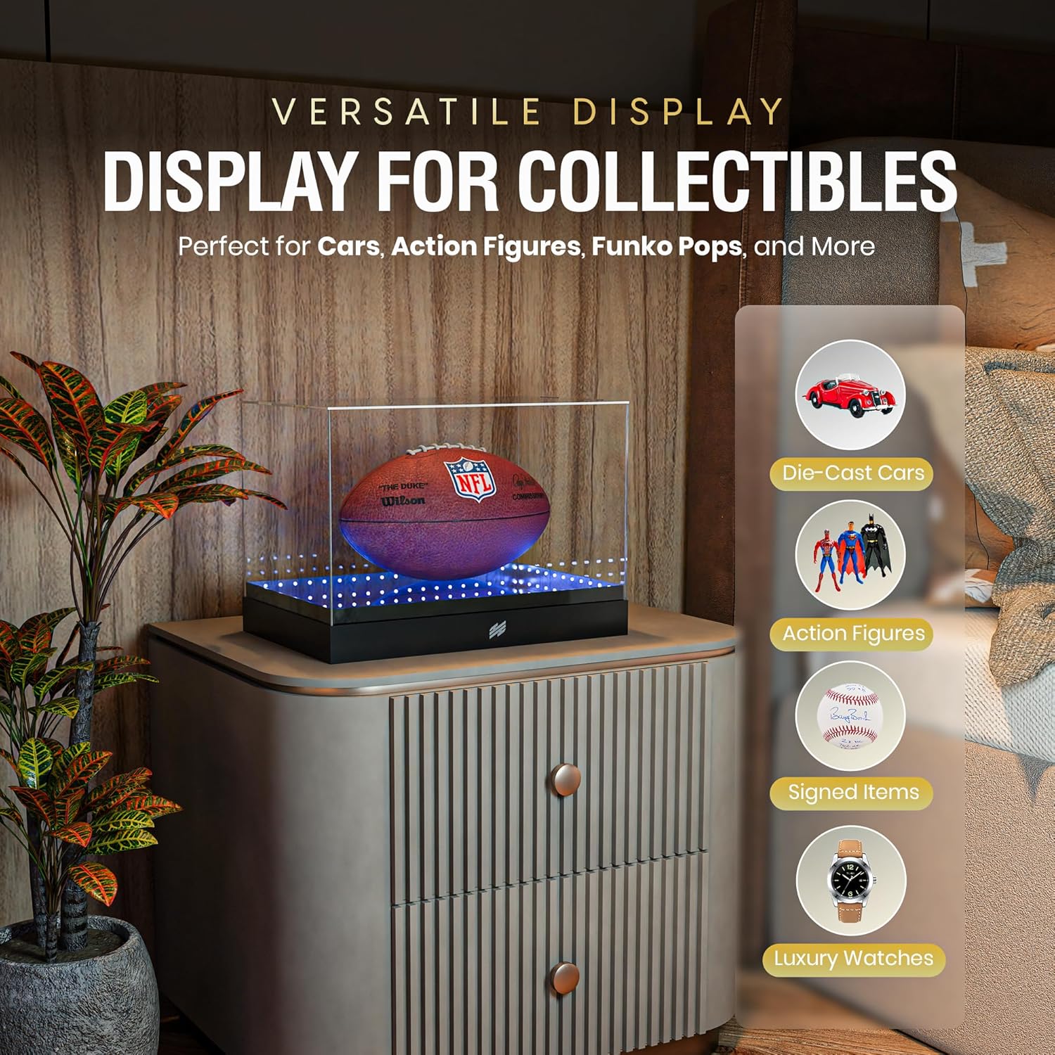 Private Label Harmony Haven Acrylic Display Case with Infinity Mirror & Multi-Color LED Lighting - Sturdy 4mm Design, Remote-Controlled Lights, Simple Assembly. for Collectibles, Action Figures, Sports Memorabilia Ecommerce Ready Product