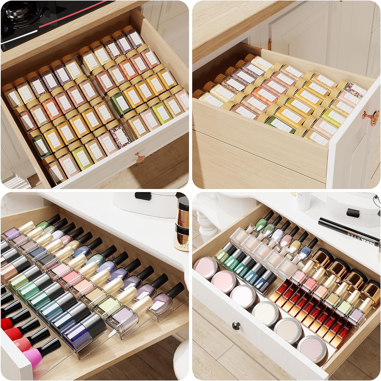 Private Label Spice Drawer Organizer, 4 Tier Clear Acrylic Expandable From 13" to 26" Seasoning Jars Drawer Insert, Kitchen Drawer Spice Rack Tray for Cabinet/Countertop Dropshipping Friendly
