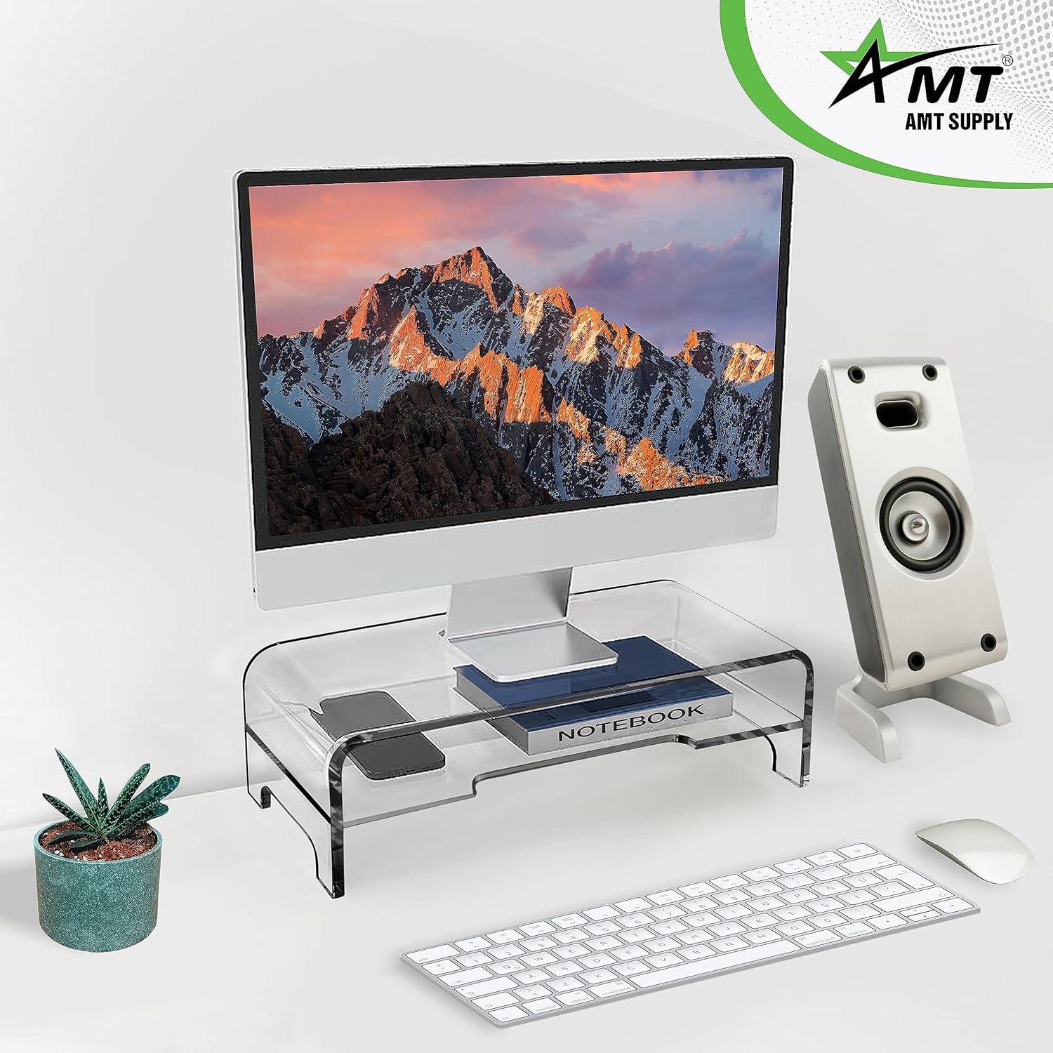 Private Label AMT Clear Acrylic Monitor Stand Riser 2 Tier, 5.5 Inches High Clear Computer Desk Organizer Shelf for Multi Media PC Storage Laptop OEM Wholesale Manufacturer