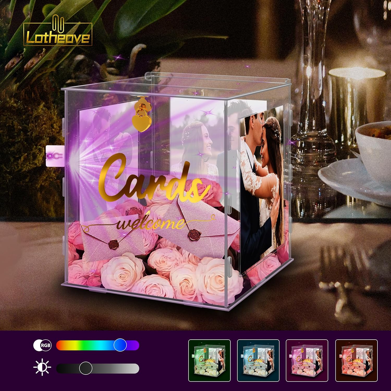 ODM Acrylic Wedding Card Box with Picture Frame, Acrylic Card Box with Slot, Clear Gift for Wedding Reception Anniversary Graduation Birthday Party Baby Shower Custom Mold Development
