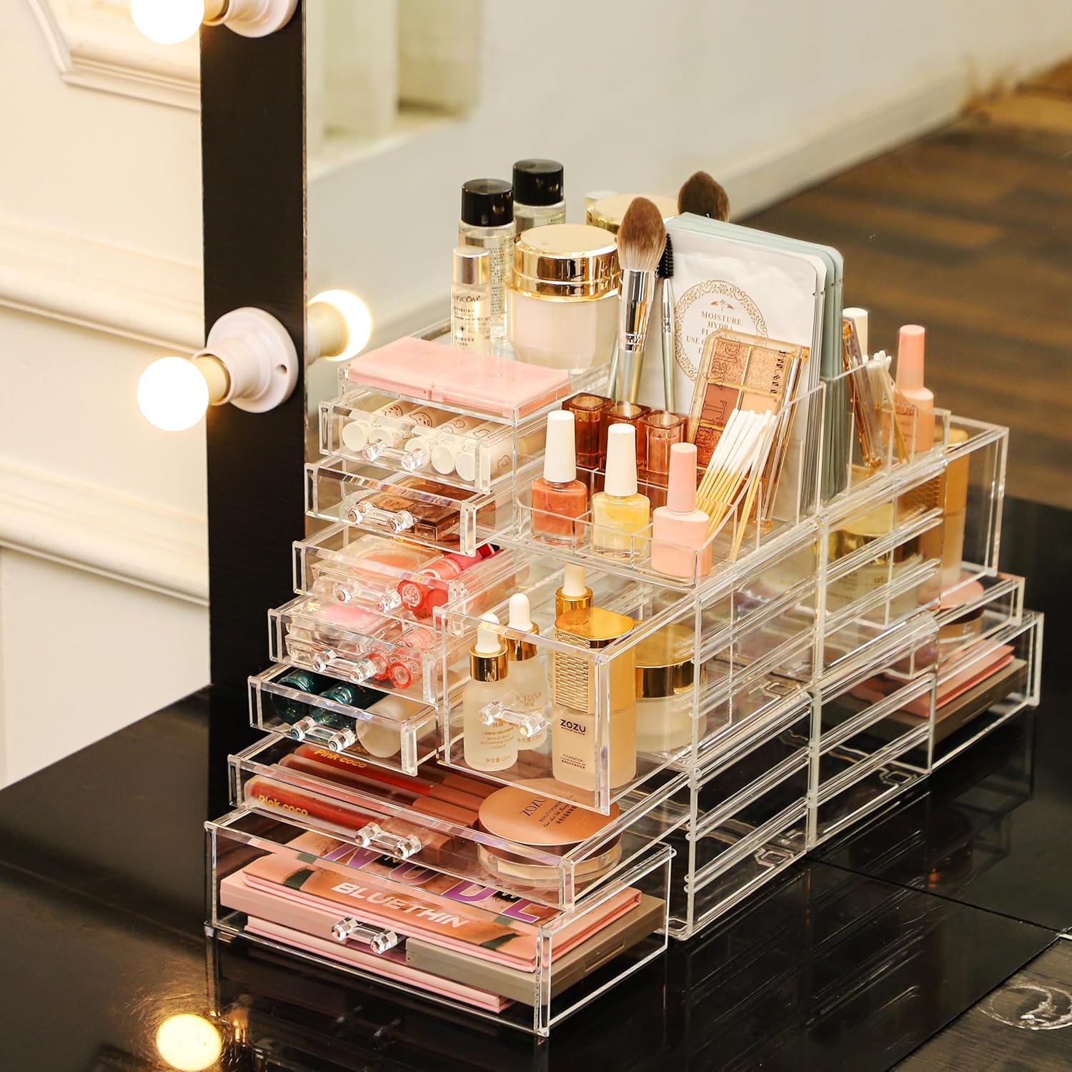 Private Label Acrylic Clear Makeup Organizer Countertop,Stackable Skincare Organizer for Vanity With 8 Drawers,Large Plastic Desk Accessories Organization,Bathroom Cosmetic Organizer Countertop for Beauty,Skin Care Factory Direct Price