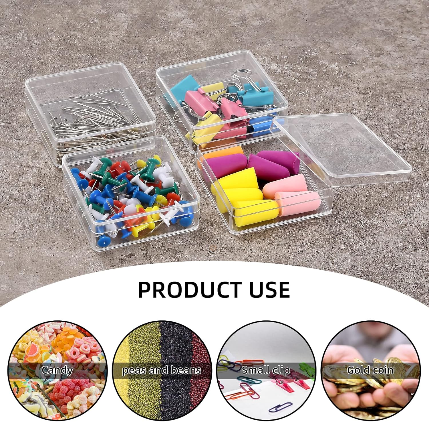 Private Label Small Acrylic Box Clear 6 Pack 2.4x2.4x0.79 Inches Min Clear Plastic Square Containers with Lid for Candy, Pill, Tiny Jewelry Beads, Coins Custom Logo Service