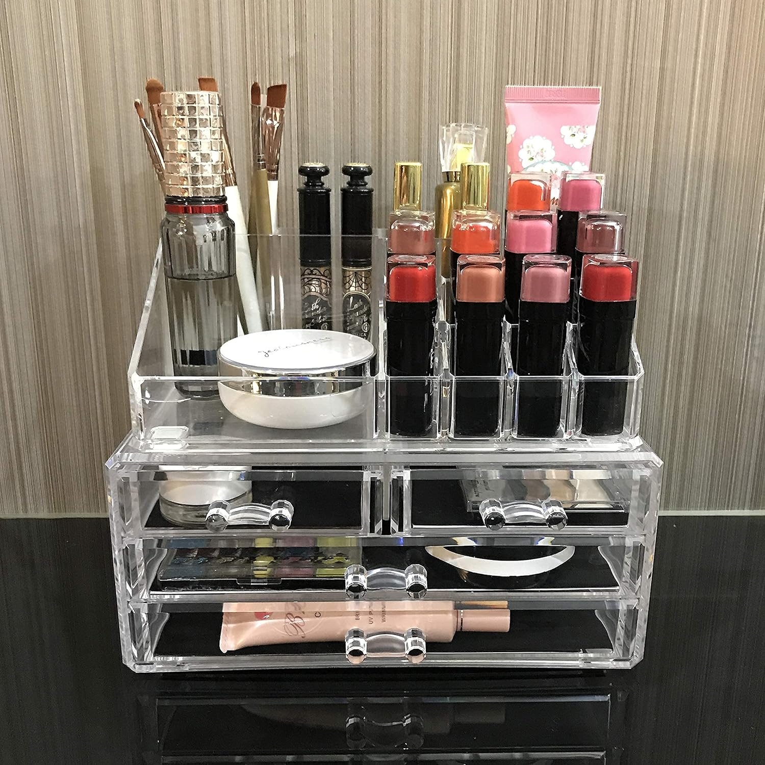 Private Label Ikee Design Acrylic Makeup Organizer with 4 Drawers and Removable Top Lipstick Holders, Ideal for Make-up or Accessories,Enhance Your Vanity or Bathroom with Clear Design for Quick Visibility Factory Direct Price