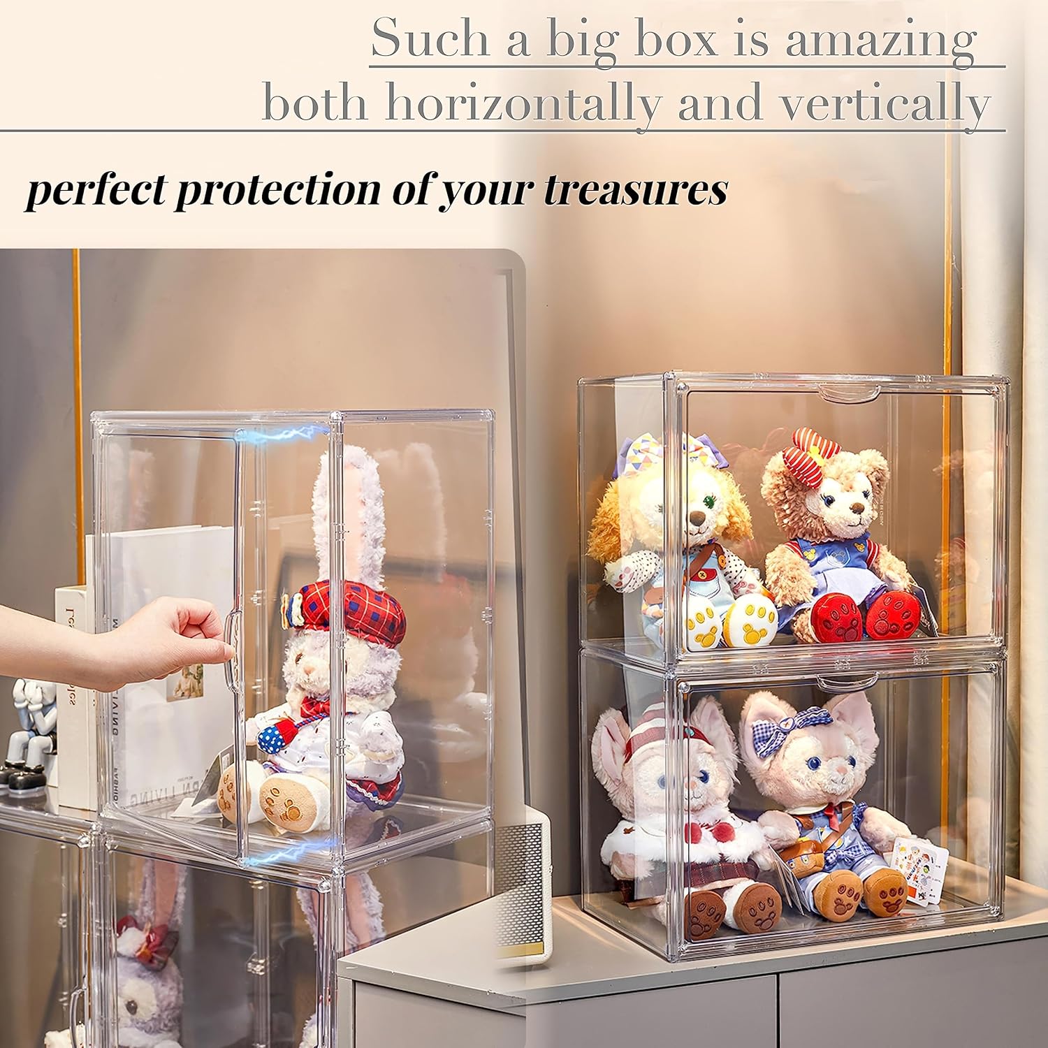 Wholesale OEM ODM Attelite XXX-Large Clear Display Case Stackable Plastic Storage Bins with Lid, 2 Tiers Boot Shoe Box Organizers with an Adjustable Divider, Big Acrylic Display Storage Box with Magnetic Door Factory & Supplier
