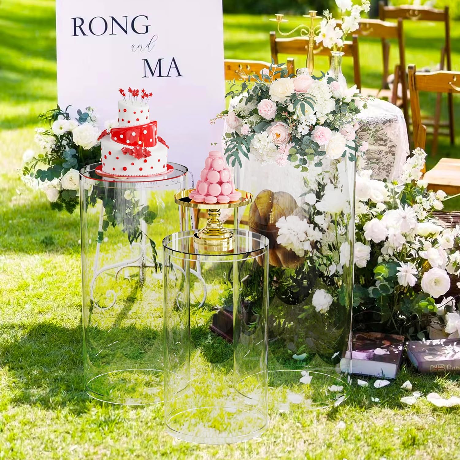 Private Label Wokceer Cylinder Pedestal Stands for Party 3Pcs Large Round Cylinder Tables for Parties Pedestal Stand Display Plinth Pillars for Wedding Birthday Party Art Decor 35.4"",29.5"",23.6"" H, Clear D OEM Wholesale Manufacturer