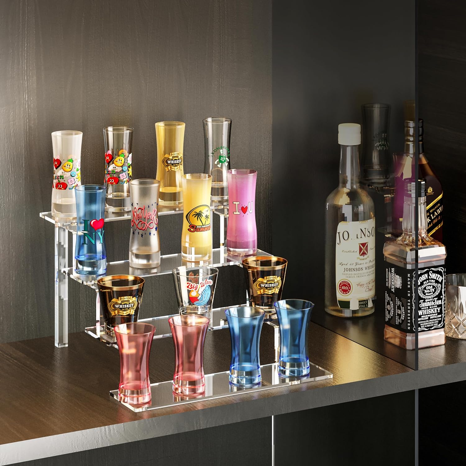ODM WINKINE Acrylic Display Shelves, Perfume Stand, 4 Tier Figurine Riser Shelf, Cupcake Stand Makeup Display Riser, Clear Cologne Organizer for Bedroom, Cabinet, Countertop, Desktop, 2 Pack Custom Logo Service