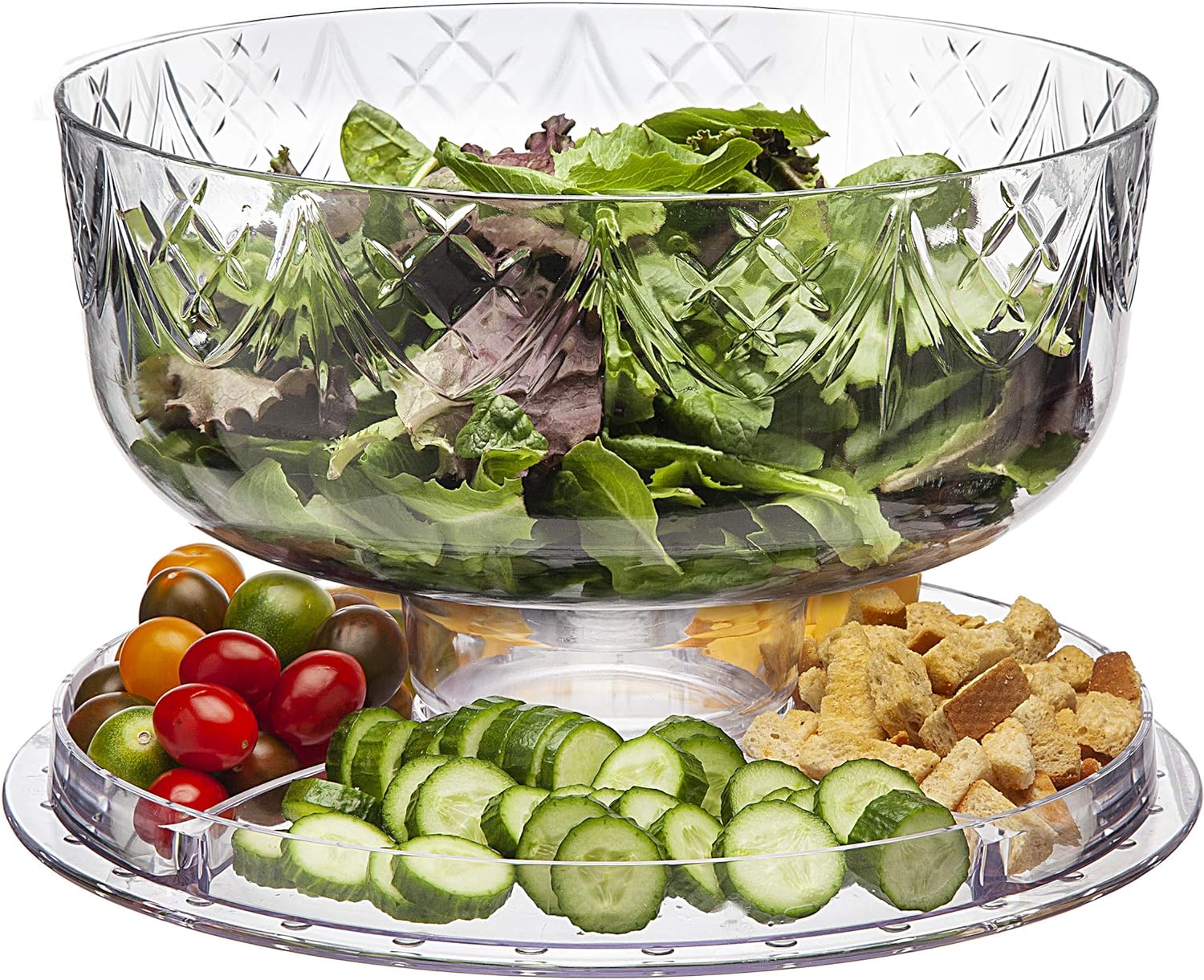 Private Label Godinger 6 in 1 Cake Stand and Serving Plate Platter with Dome Cover, Multi-Purpose Use, Shatterproof and Reusable Acrylic - Dublin Collection OEM Wholesale Manufacturer