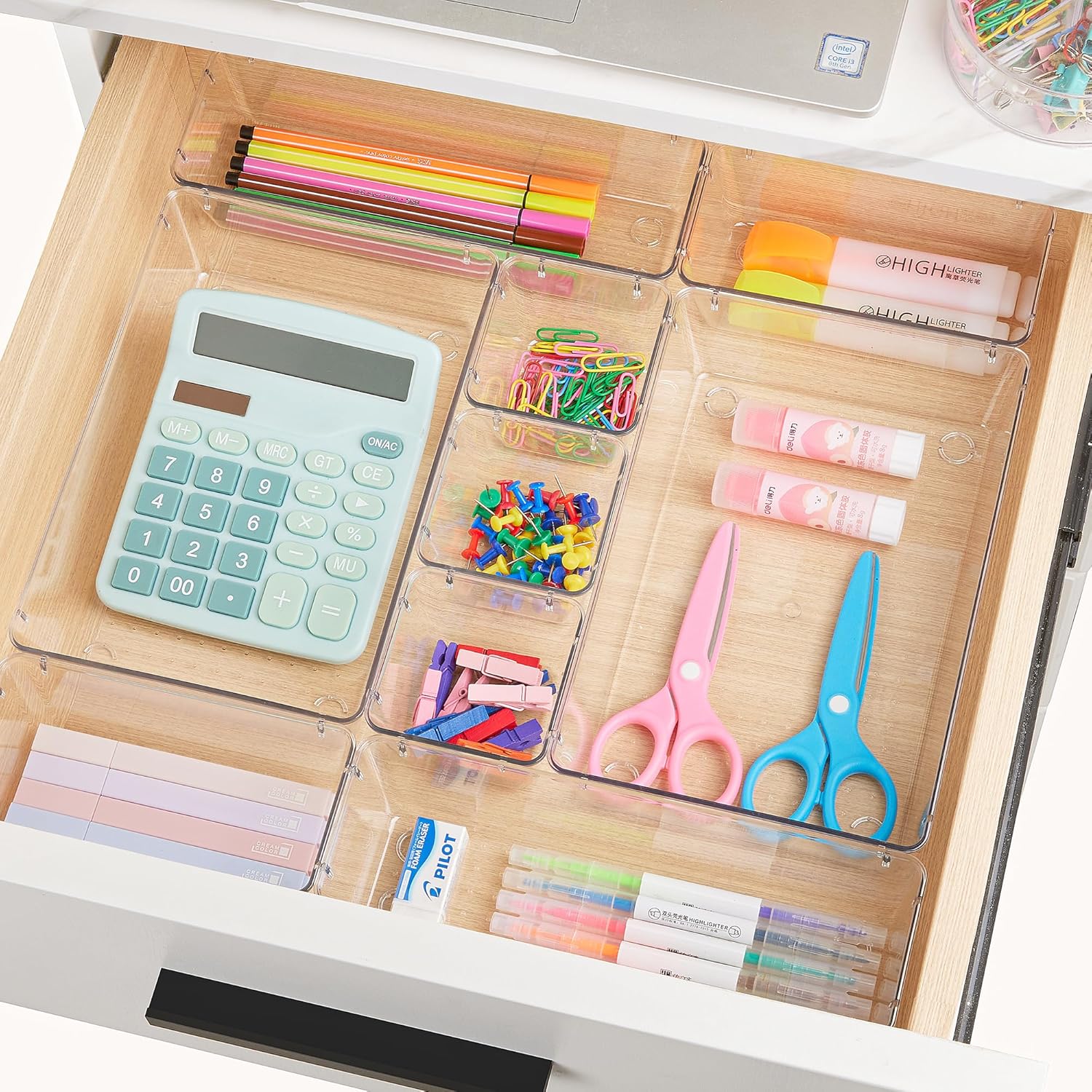 Private Label Vtopmart 25 PCS Clear Plastic Drawer Organizers Set, 4-Size Versatile Bathroom and Vanity Drawer Organizer Trays, Storage Bins for Makeup, Bedroom, Kitchen Gadgets Utensils and Office Factory Direct Price