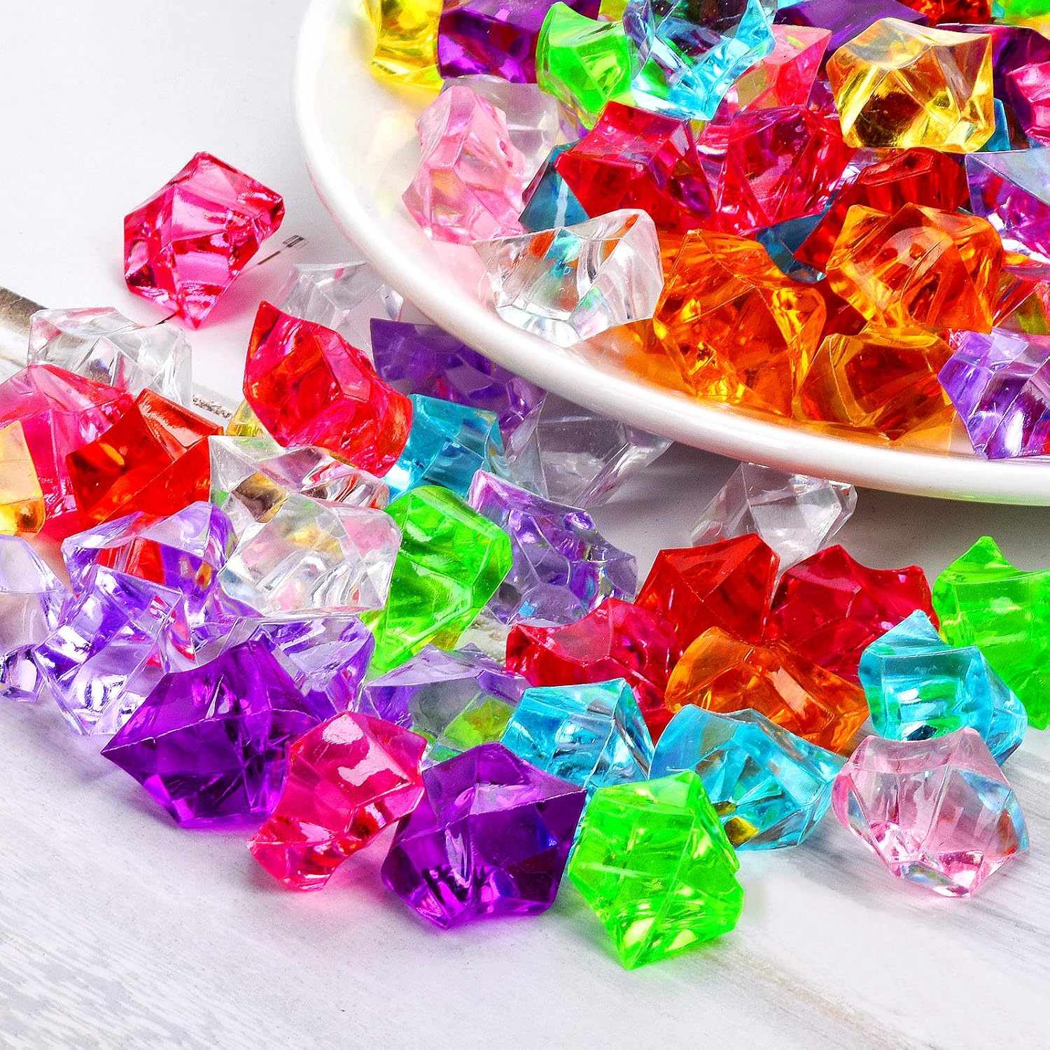 ODM 180-190pcs Premium Multicolored Fake Crushed Ice Rock Plastic Gems Jewels Acrylic Ice Rock Crystals Treasure Fake Diamonds Plastic Ice Cubes for Kids Toy Decoration Wedding Display Vase Fillers Crafts Custom Logo Service