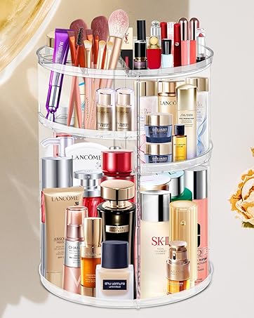 Private Label MISERWE 360 Rotating Makeup Organizer, DIY Adjustable Cosmetic Carousel Spinning Holder Rack, Lipstick Organizer Box with Large Capacity Makeup Storage Custom Logo Service