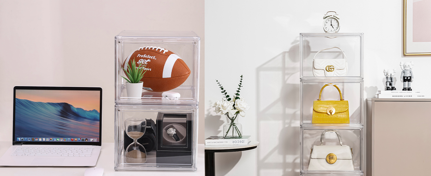 storage bins lid purse organizers closet Clear Acrylic Display Case Magnetic Door Stackable