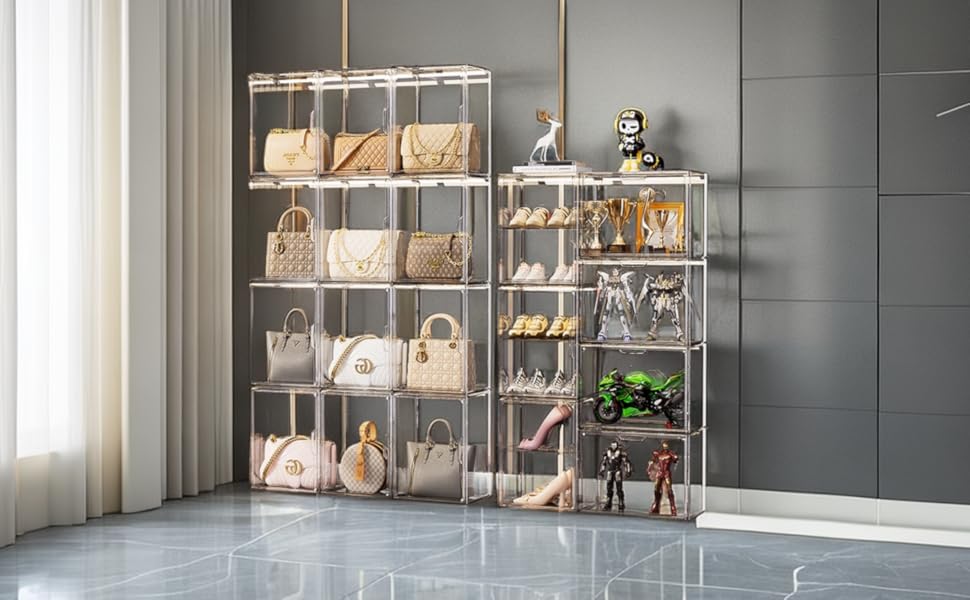 XX-Large Shoe Storage Boxes, Boot Organizers Clear Plastic Stackable Lids, Big Display Storage Box