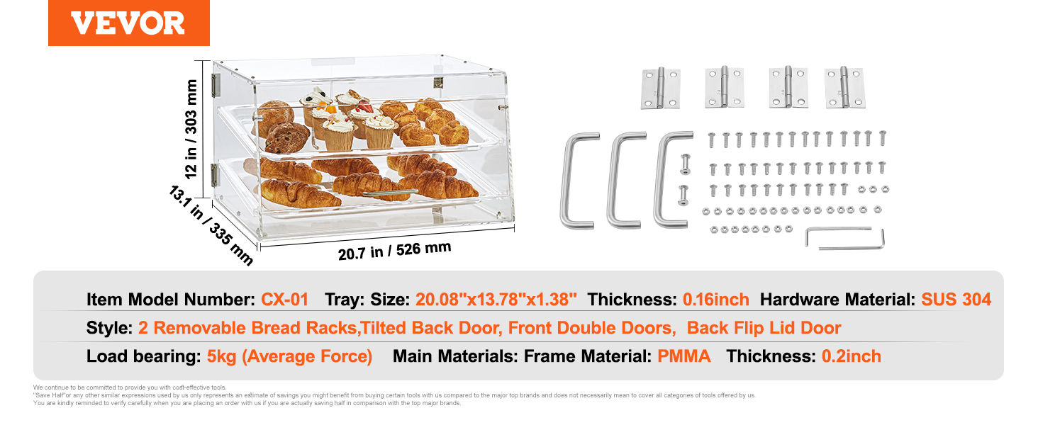 Wholesale OEM ODM VEVOR Pastry Display Case, 2-Tier Commercial Countertop Bakery Display Case, Acrylic Display Box with Rear Door Access & Removable Shelves, Keep Fresh for Donut Bagels Cake Cookie, 20.7"x13.2"x11.9" Factory & Supplier