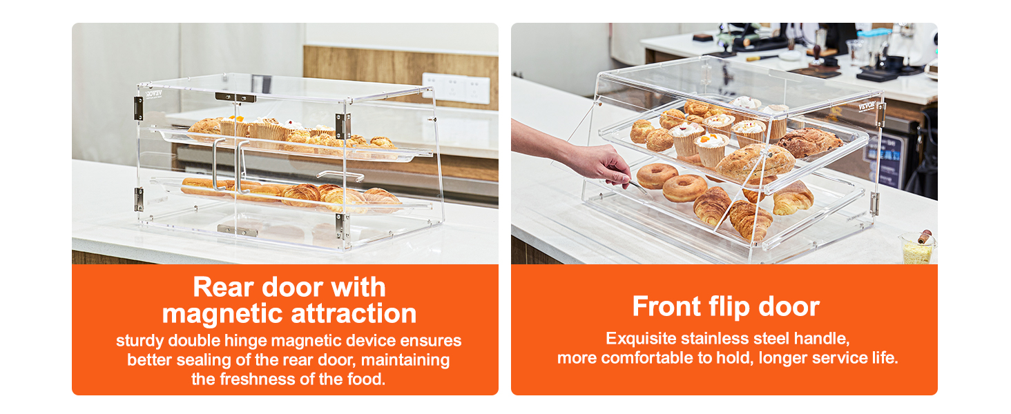 Wholesale OEM ODM VEVOR Pastry Display Case, 2-Tier Commercial Countertop Bakery Display Case, Acrylic Display Box with Rear Door Access & Removable Shelves, Keep Fresh for Donut Bagels Cake Cookie, 20.7"x13.2"x11.9" Factory & Supplier