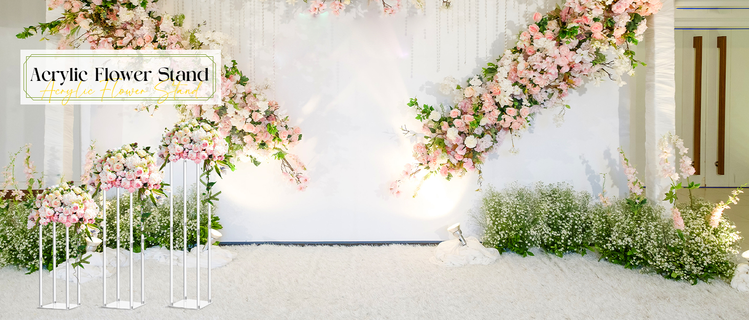 Private Label Geetery 4 Pieces Tall Acrylic Vase Wedding Centerpieces Clear Flower Stand Column Geometric Floral Vase Elegant Display Holder for Birthday Party Wedding Table Decorations (20 Inch) OEM Wholesale Manufacturer