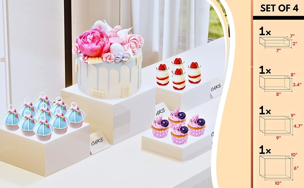 BreeziiDesign 10” Large Buffet Risers with Signs, Table Display Box Riser for Table Food Display 04