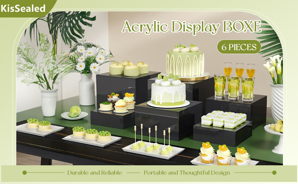 6 Pcs Black Acrylic Buffet Risers,Dessert Table Display Stand,Acrylic Cube Display Nesting Risers