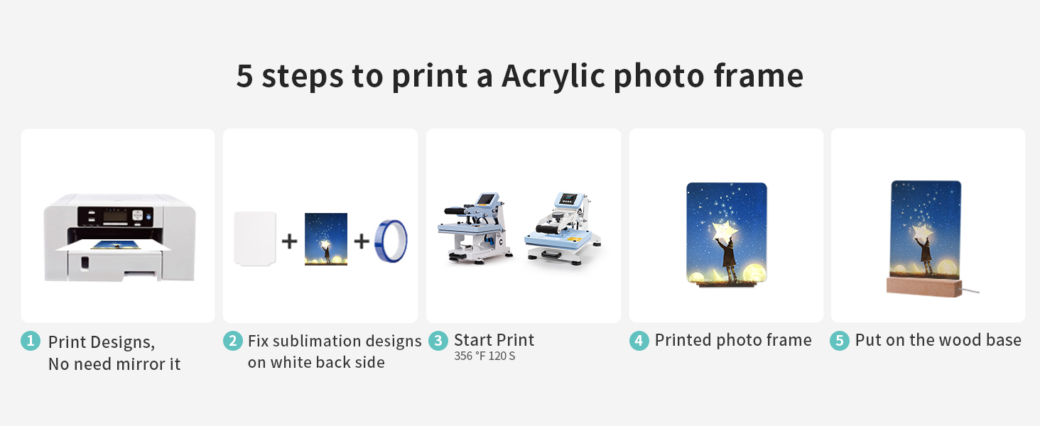 Private Label PYD Life 4 Pack Sublimation LED Acrylic Photo Frames Night Lights Blanks 6" x 8" with Warm Color Light,with Wood Stand for Heat Press Machine Printing Ecommerce Ready Product