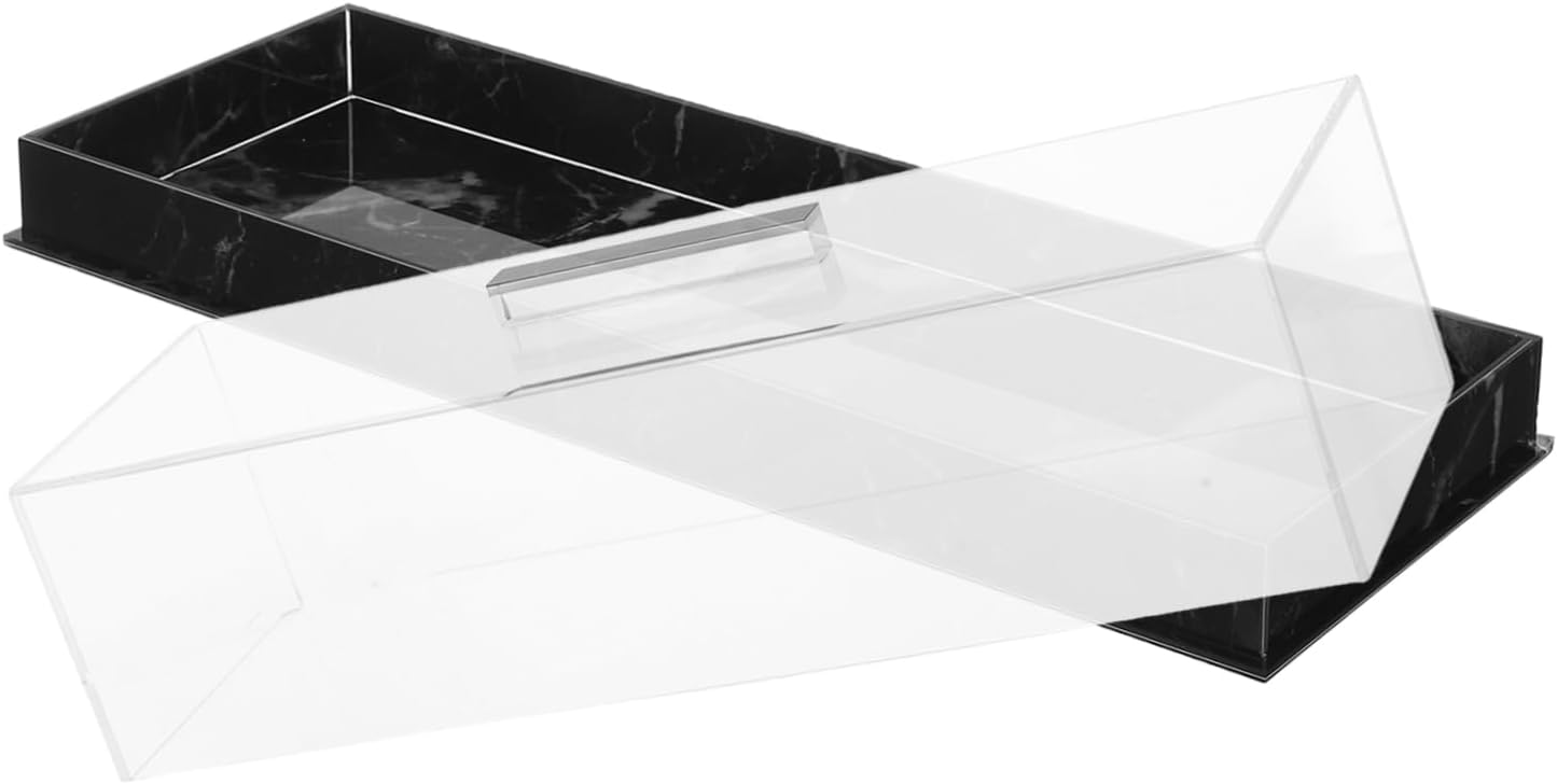 Cabilock Acrylic Rectangular Cake Tray with Lid Elegant Marble Display Stand for Desserts Pastries and Baked Goods for Home Use Parties and Celebrations
