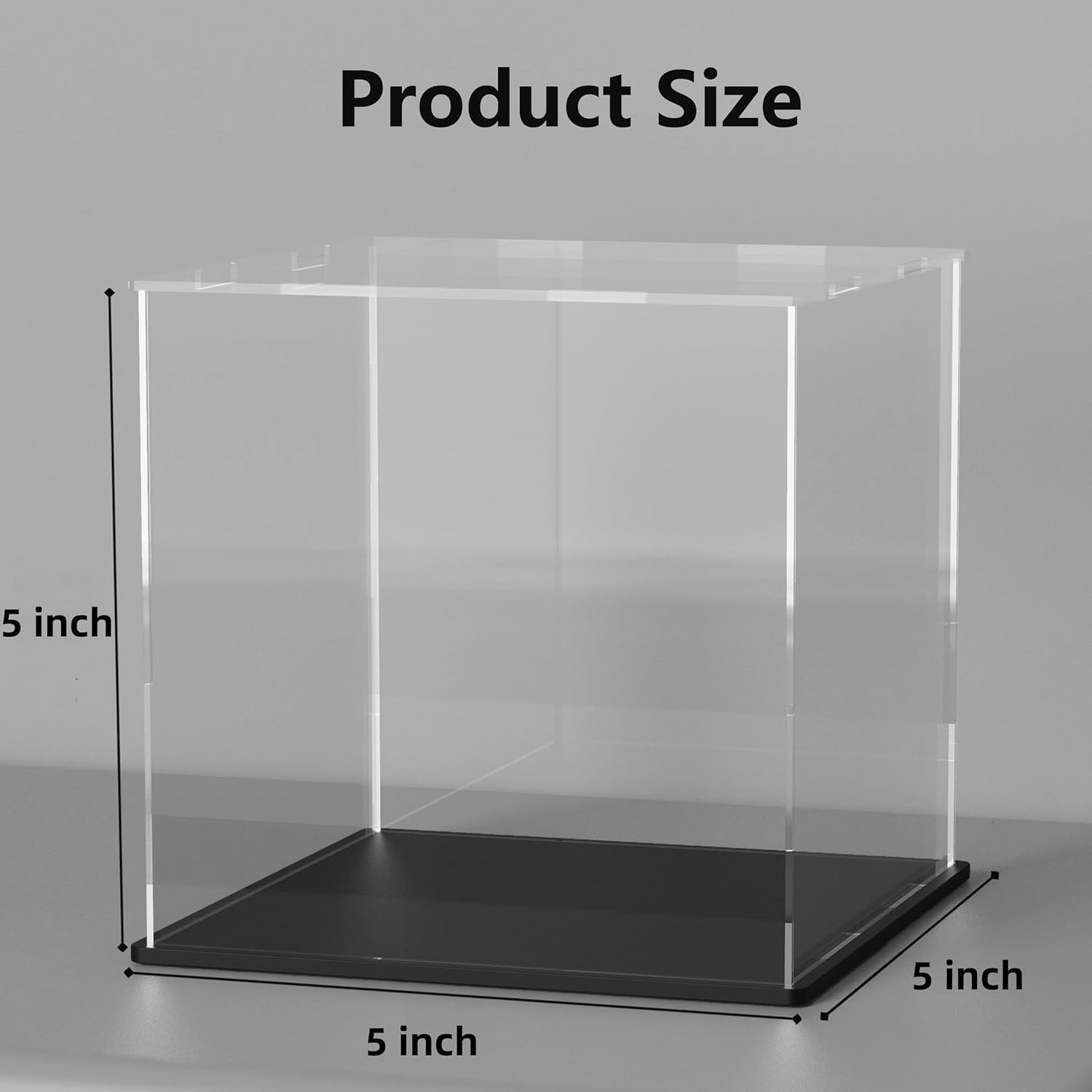 Wholesale OEM ODM Clear Acrylic Display Case with Matte Black Base, Square Acrylic Dust-Proof Showcase, Cube Counter-Tops Box for Collectibles and Toys (5x5x5 inch) Factory & Supplier