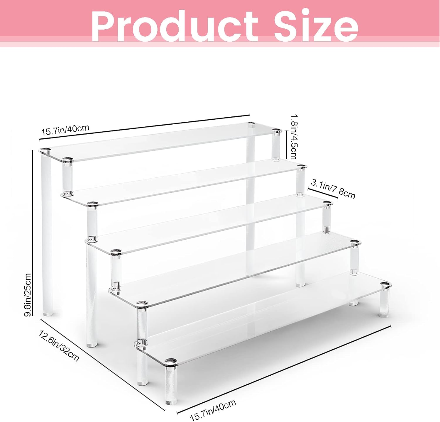 Wholesale OEM ODM ULENDIS 5 Tier Acrylic Stands for Display, Clear Display Stand Risers Shelf for Cupcakes Perfumes Figurines, Tabletop Cupcake Stand for Decorating & Organizing (16" x 15.5" x 9.6") Factory & Supplier