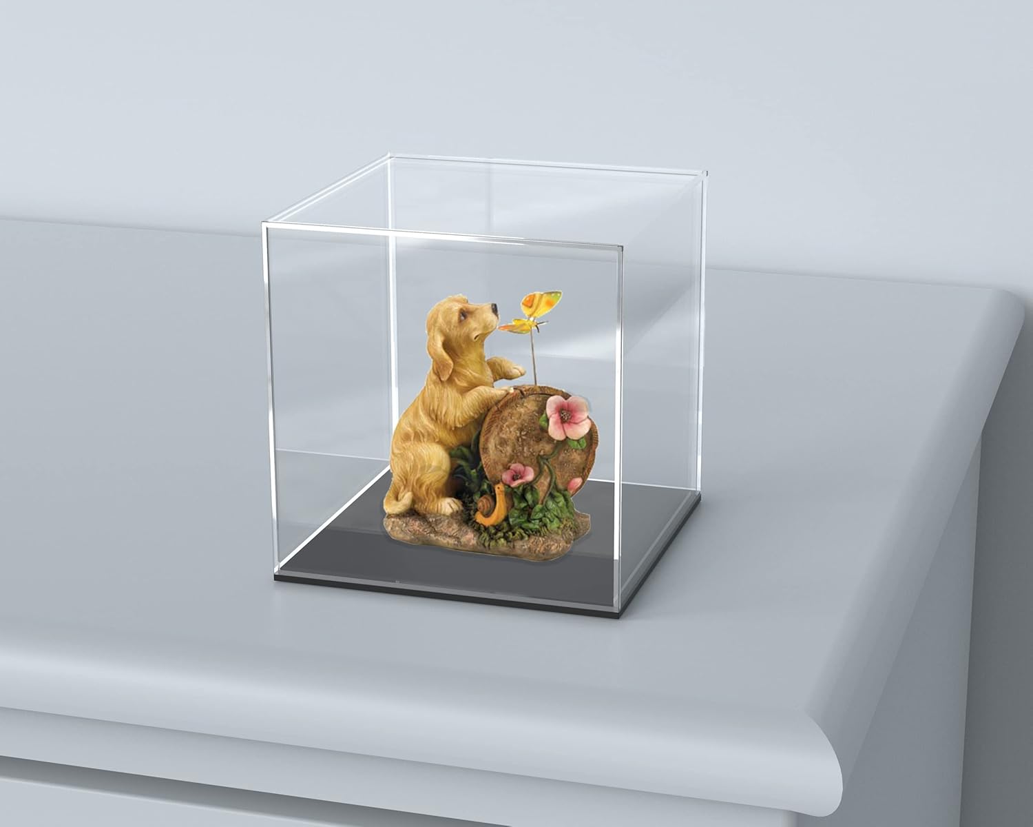 Wholesale OEM ODM Clear Acrylic Display Case with Matte Black Base, Square Acrylic Dust-Proof Showcase, Cube Counter-Tops Box for Collectibles and Toys (5x5x5 inch) Factory & Supplier