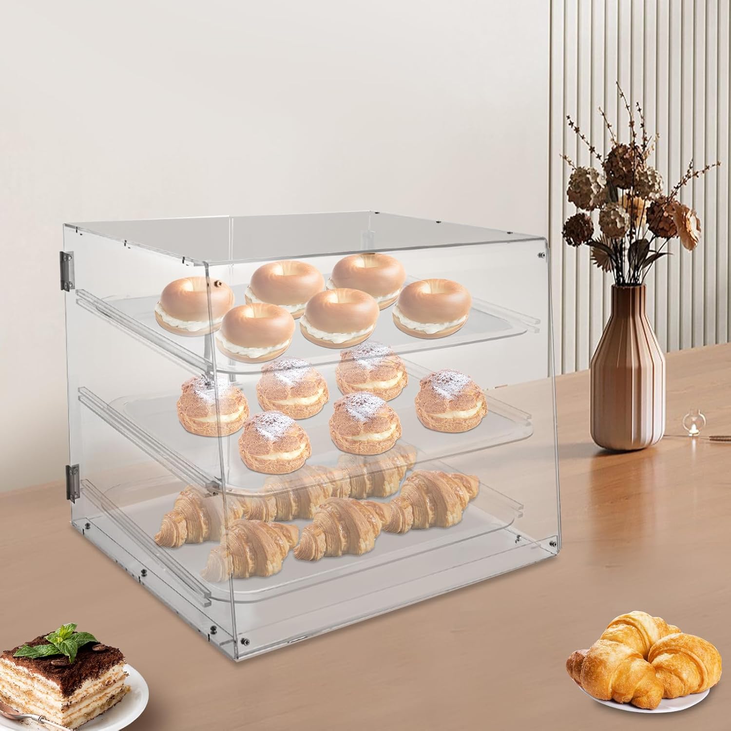 Wholesale OEM ODM Modern Acrylic Pastry Display Case, 3 Layers Clear Bread Storage Cases with Magnetic Door Countertop Acrylic Bakery Display Cabinet for Bakeries Snack Shops Displaying Pastries Models Factory & Supplier