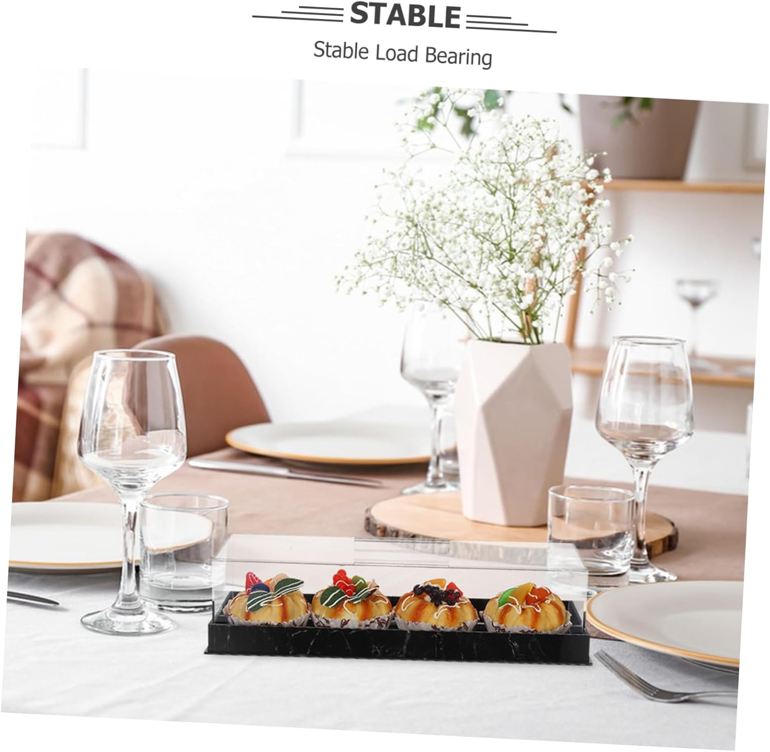 Wholesale OEM ODM Cabilock Acrylic Rectangular Cake Tray with Lid Elegant Marble Display Stand for Desserts Pastries and Baked Goods for Home Use Parties and Celebrations Factory & Supplier