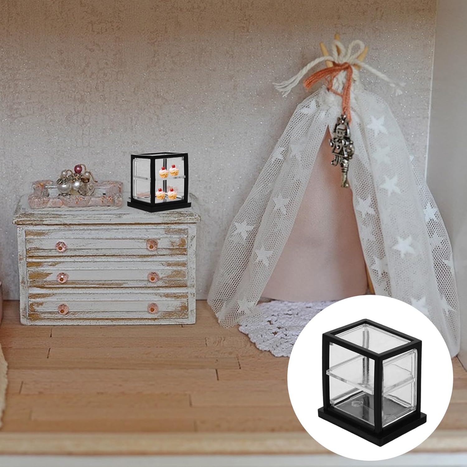 Wholesale OEM ODM Milisten 15pcs Miniature Bakery Display Cabinet Transparent Double Layer Cake Case for Dollhouse Decoration for Creating Realistic Bakery Scenes Your Miniature Home Factory & Supplier