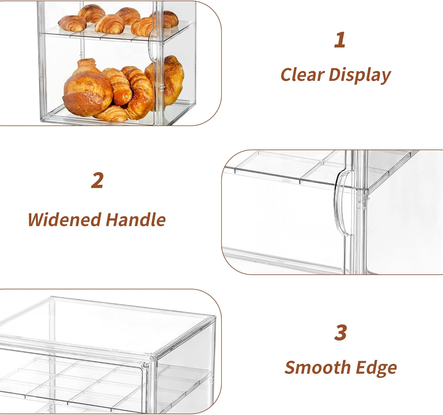 Wholesale OEM ODM Bread Box For Kitchen Countertop Pastry Bakery Display Case 3 Layers Adjustable Large Bread Storage Container For Homemade Bread, 1 Pack Factory & Supplier