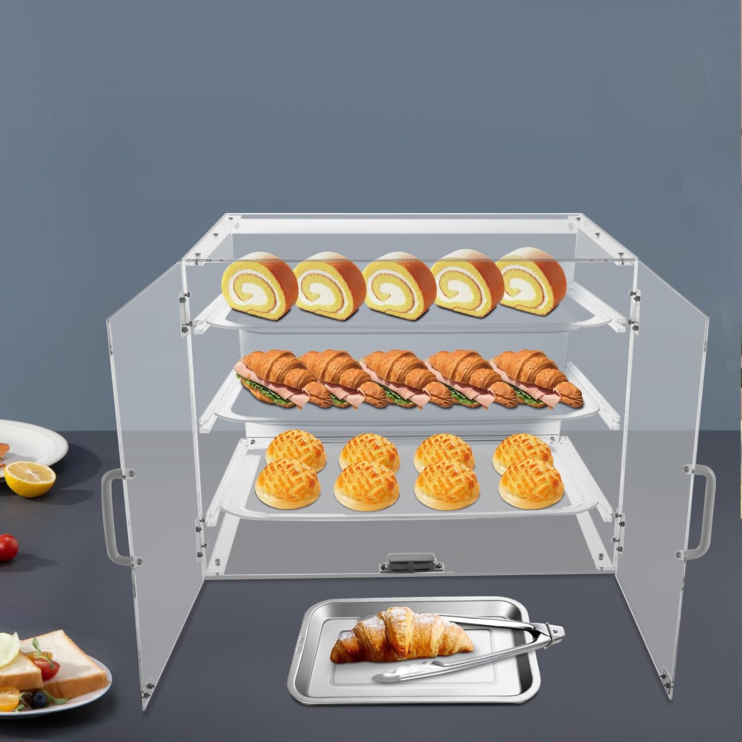 Wholesale OEM ODM 3-Tier Bakery Storage Box Bread Storage Container Baked Goods Display Removable Bread Box with Magnetic Door Acrylic Bakery Display Case Pastry Box for Commercial Home Retail Use Factory & Supplier