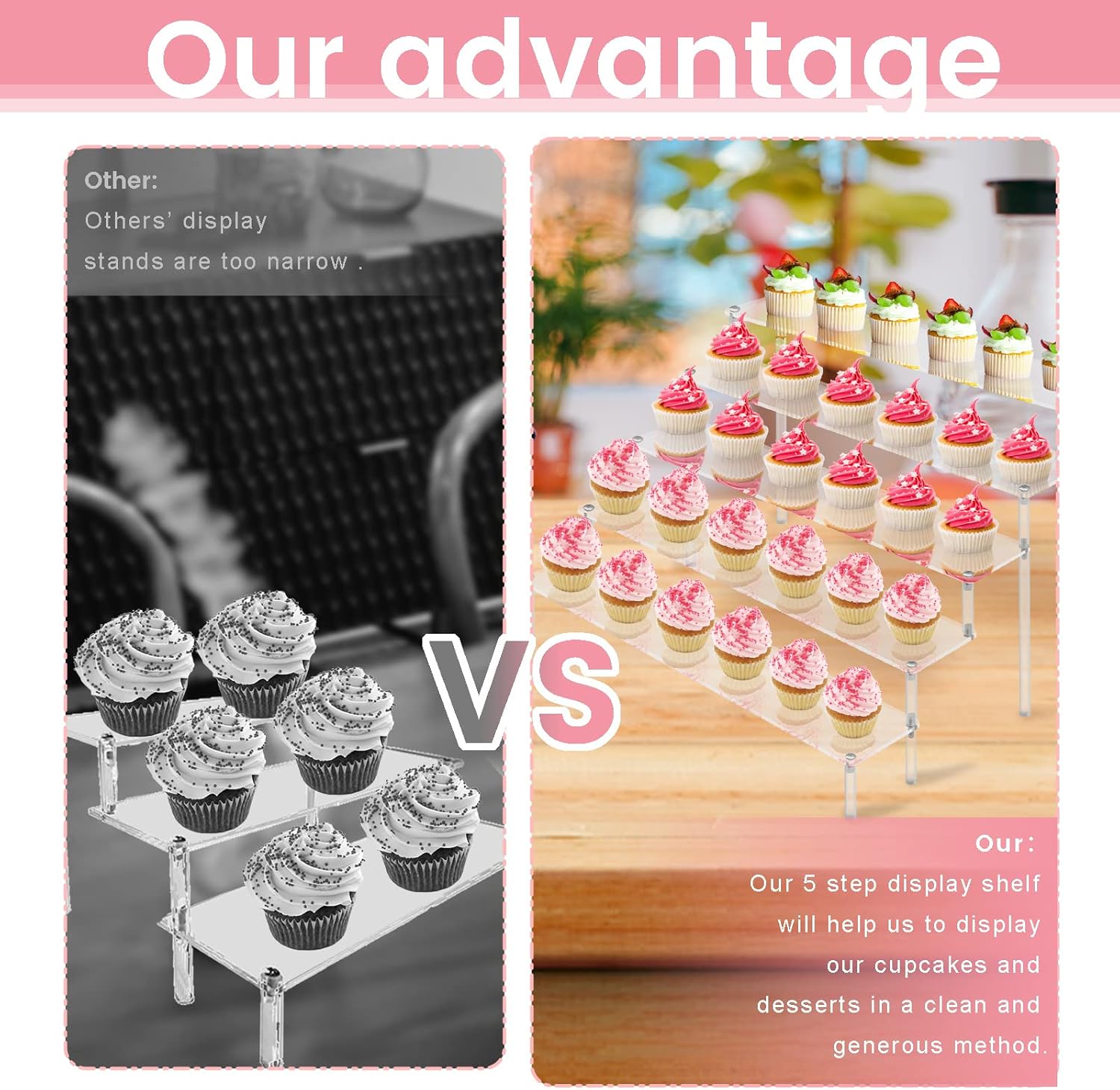 Wholesale OEM ODM ULENDIS 5 Tier Acrylic Stands for Display, Clear Display Stand Risers Shelf for Cupcakes Perfumes Figurines, Tabletop Cupcake Stand for Decorating & Organizing (16" x 15.5" x 9.6") Factory & Supplier