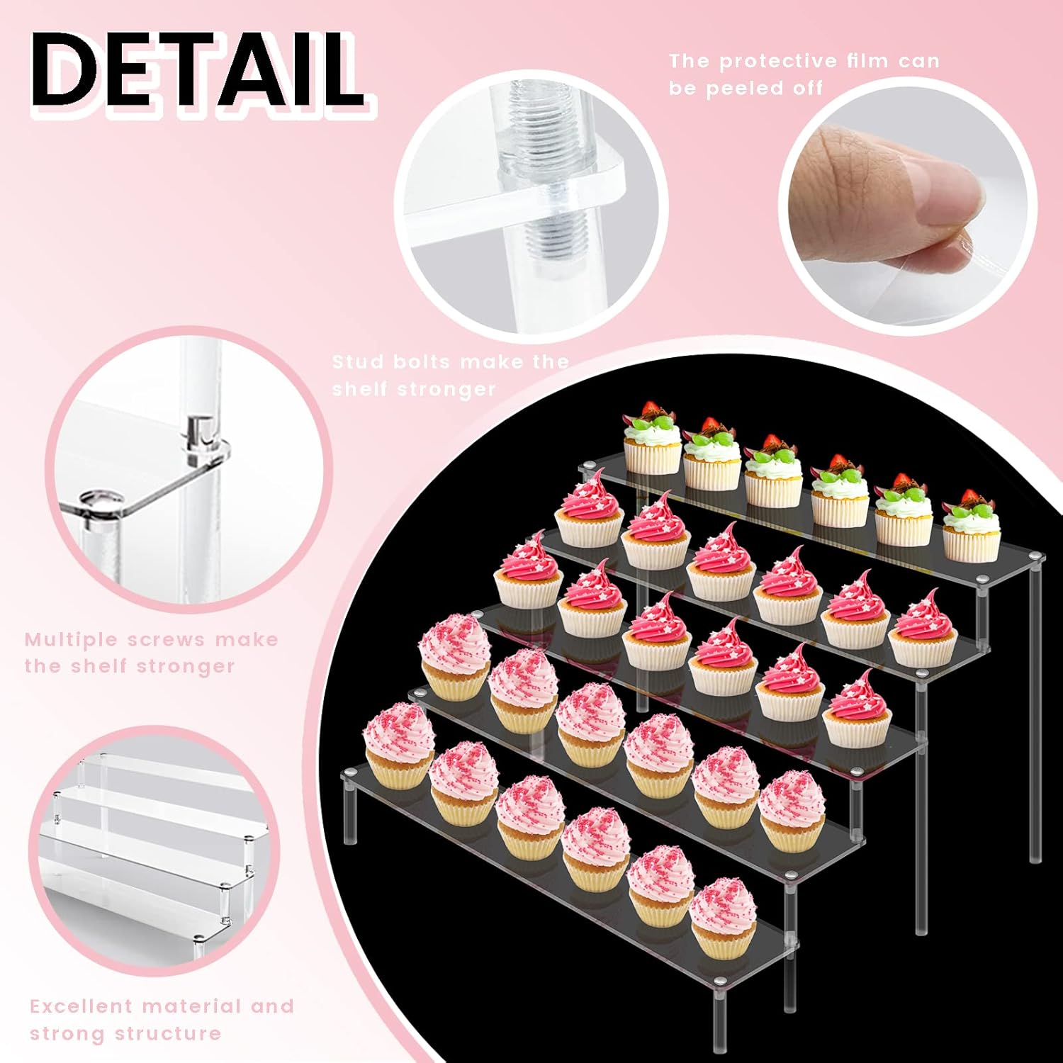 Wholesale OEM ODM ULENDIS 5 Tier Acrylic Stands for Display, Clear Display Stand Risers Shelf for Cupcakes Perfumes Figurines, Tabletop Cupcake Stand for Decorating & Organizing (16" x 15.5" x 9.6") Factory & Supplier