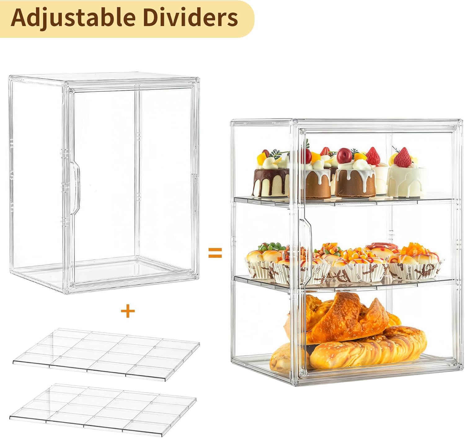 Wholesale OEM ODM Pastry Display Case, Large Bread Box for Kitchen Countertop, 3 Layers Adjustable Clear Bread Storage with Magnetic Door, Bread Container for Bread, Bagel, Donut Factory & Supplier