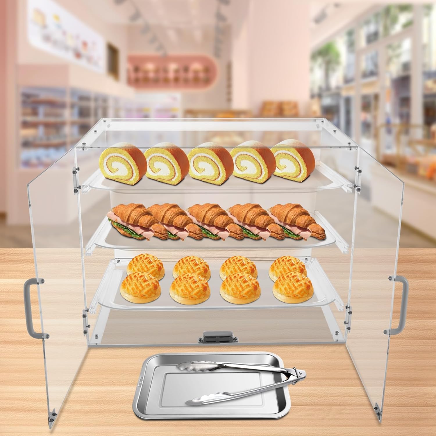 Wholesale OEM ODM Modern Acrylic Pastry Display Case, 3 Layers Clear Bread Storage Cases with Magnetic Door Countertop Acrylic Bakery Display Cabinet for Bakeries Snack Shops Displaying Pastries Models Factory & Supplier