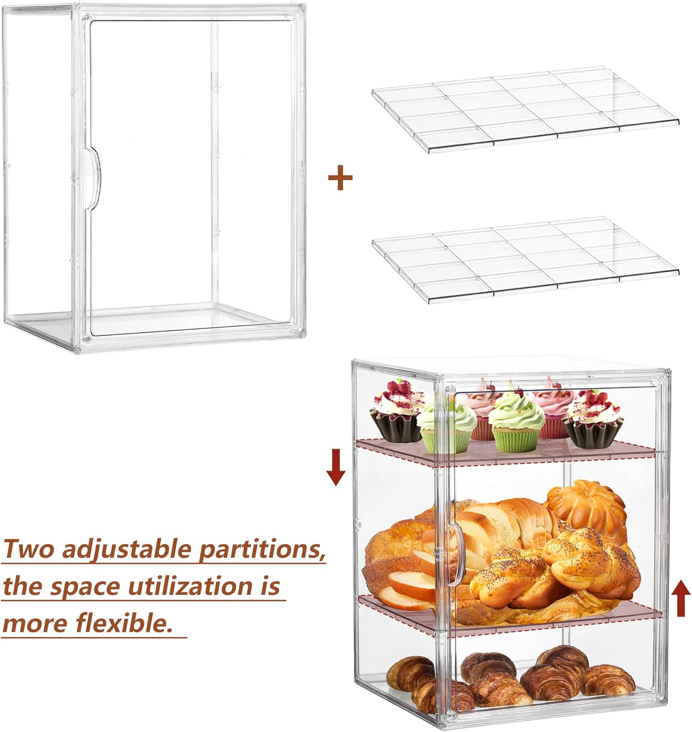 Wholesale OEM ODM Bread Box For Kitchen Countertop Pastry Bakery Display Case 3 Layers Adjustable Large Bread Storage Container For Homemade Bread, 1 Pack Factory & Supplier