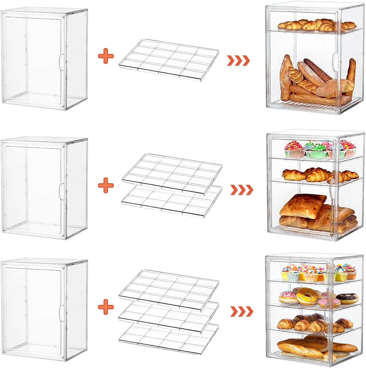 Wholesale OEM ODM Pastry Display Case, Bread Box for Kitchen Countertop, 4 Layers Stackable Bread Storage Container, Clear Display Box for Bread, Bagel, Muffins (Clear) Factory & Supplier