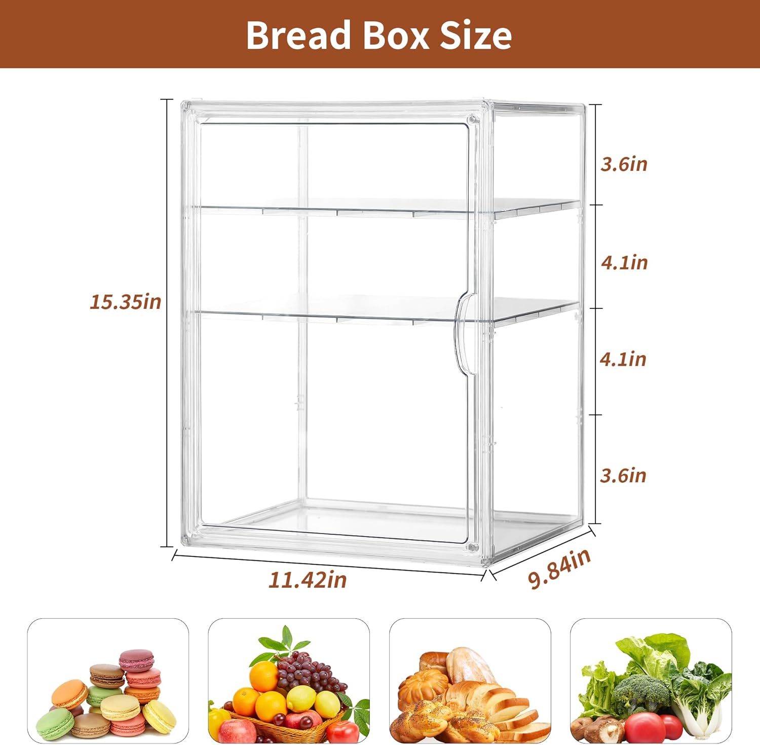 Wholesale OEM ODM Bread Box For Kitchen Countertop Pastry Bakery Display Case 3 Layers Adjustable Large Bread Storage Container For Homemade Bread, 1 Pack Factory & Supplier