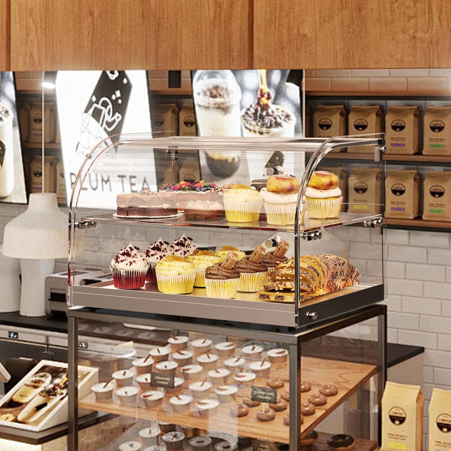 Wholesale OEM ODM 1.59 Cu.ft Malphi Large Pastry Display Case Countertop | Commercial Bakery Display Stand Cupcake Holder Tempered Glass | Large Bread Cookie Display Box | 22.1" x 15.2" x 14.6" | 27.5 lbs | Factory & Supplier