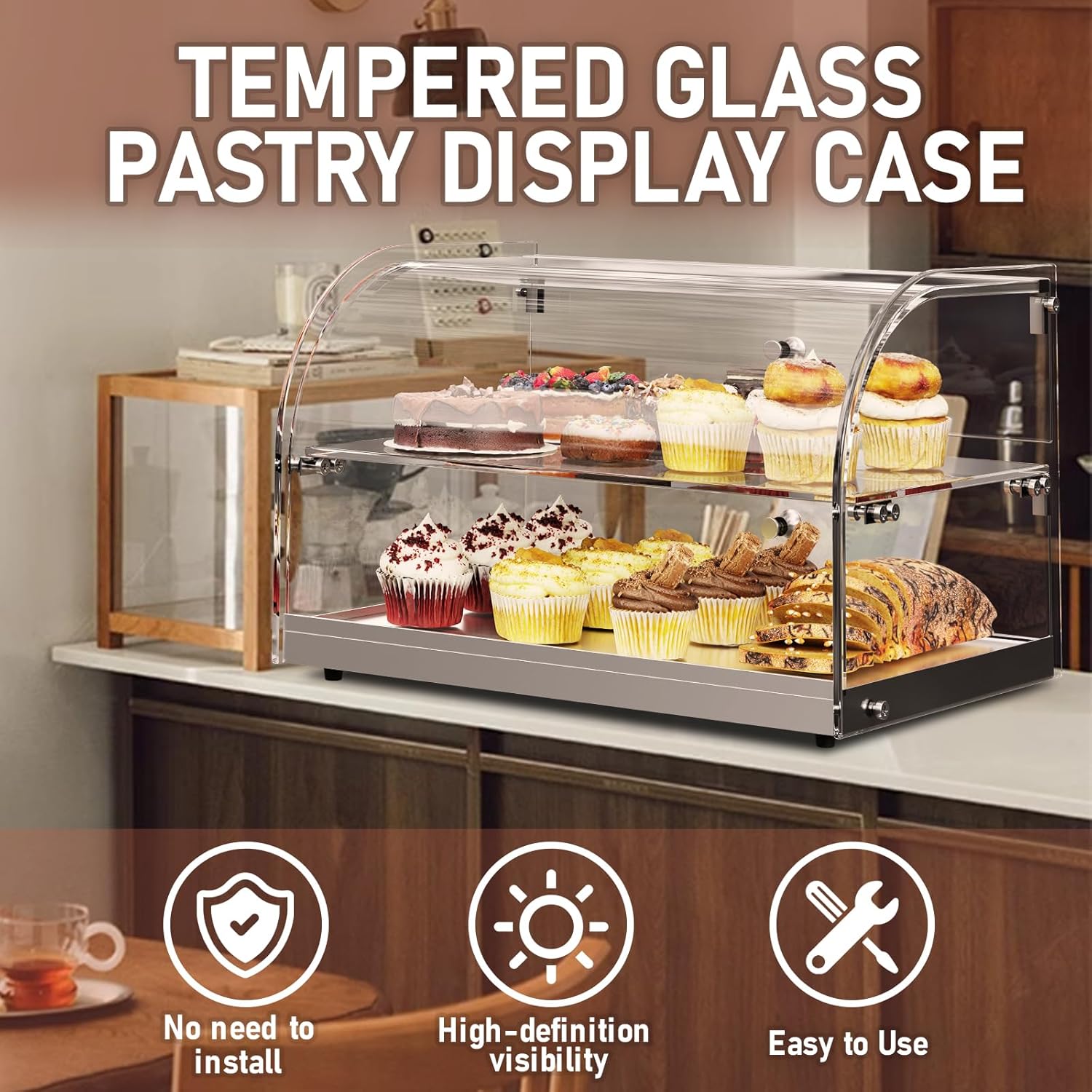 Wholesale OEM ODM 1.59 Cu.ft Malphi Large Pastry Display Case Countertop | Commercial Bakery Display Stand Cupcake Holder Tempered Glass | Large Bread Cookie Display Box | 22.1" x 15.2" x 14.6" | 27.5 lbs | Factory & Supplier