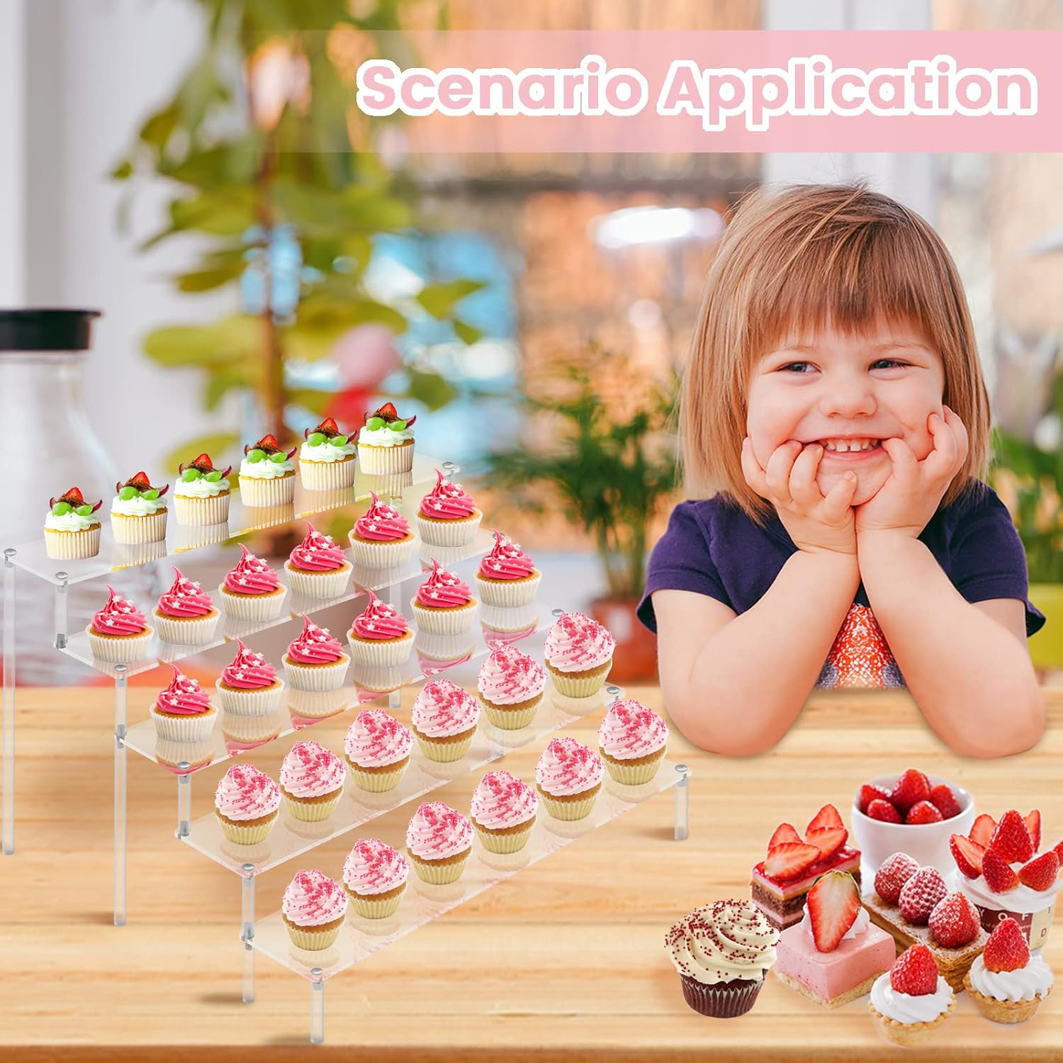 Wholesale OEM ODM ULENDIS 5 Tier Acrylic Stands for Display, Clear Display Stand Risers Shelf for Cupcakes Perfumes Figurines, Tabletop Cupcake Stand for Decorating & Organizing (16" x 15.5" x 9.6") Factory & Supplier