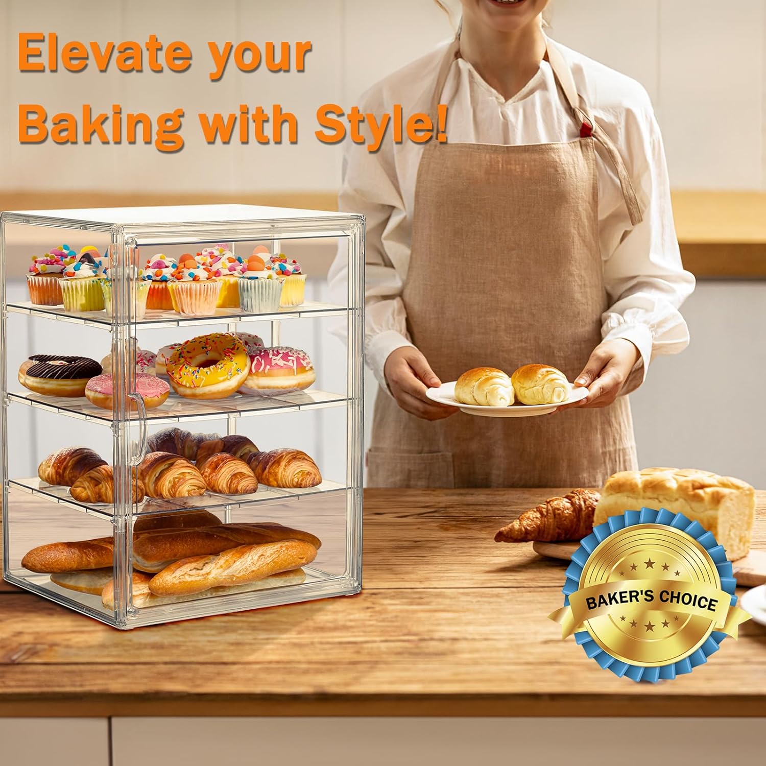 Wholesale OEM ODM Pastry Display Case, Bread Box for Kitchen Countertop, 4 Layers Stackable Bread Storage Container, Clear Display Box for Bread, Bagel, Muffins (Clear) Factory & Supplier