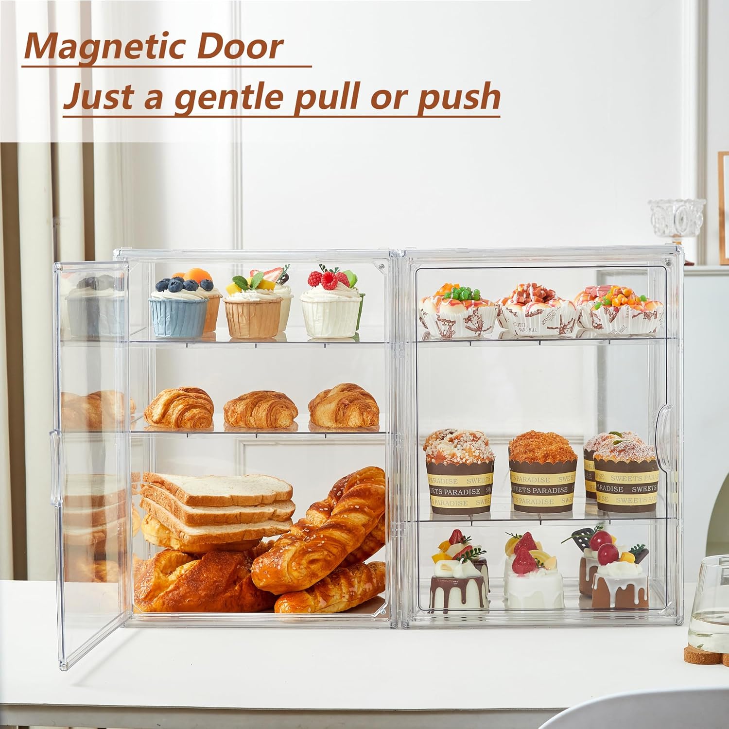 Wholesale OEM ODM Bread Box For Kitchen Countertop Pastry Bakery Display Case 3 Layers Adjustable Large Bread Storage Container For Homemade Bread, 1 Pack Factory & Supplier