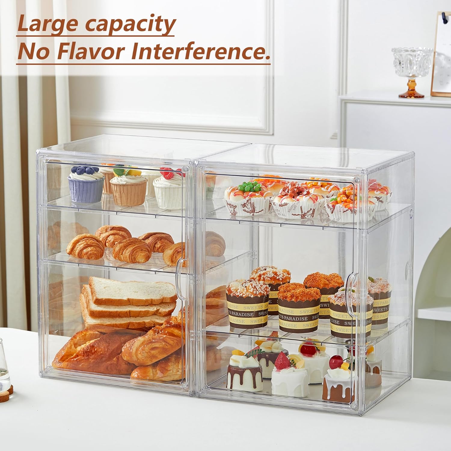 Wholesale OEM ODM Bread Box For Kitchen Countertop Pastry Bakery Display Case 3 Layers Adjustable Large Bread Storage Container For Homemade Bread, 1 Pack Factory & Supplier